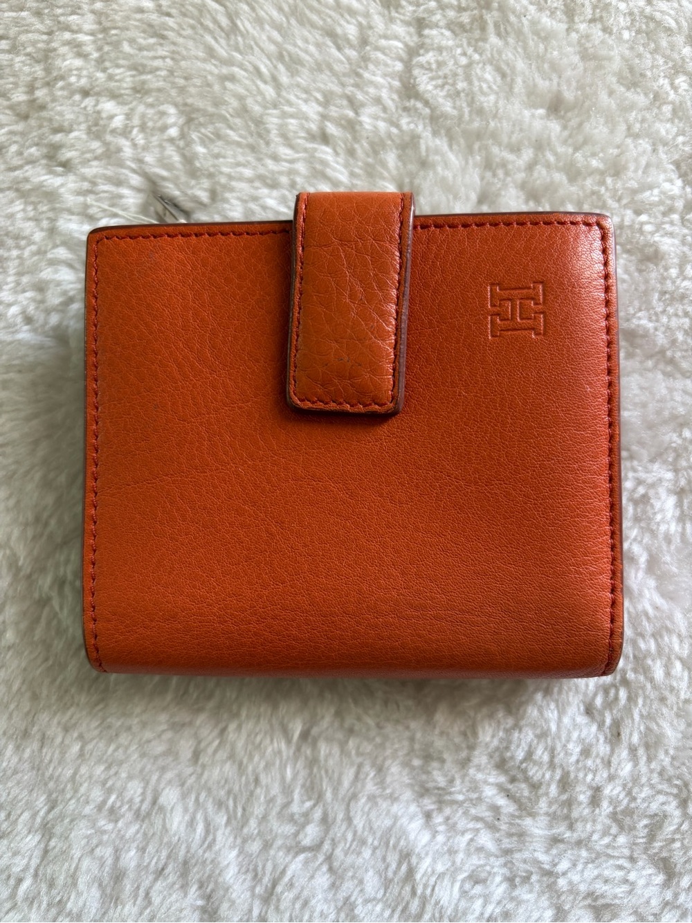 Hirofu made in Italy Orange Leather Women's Snap Wallet - Designer Embossed Logo